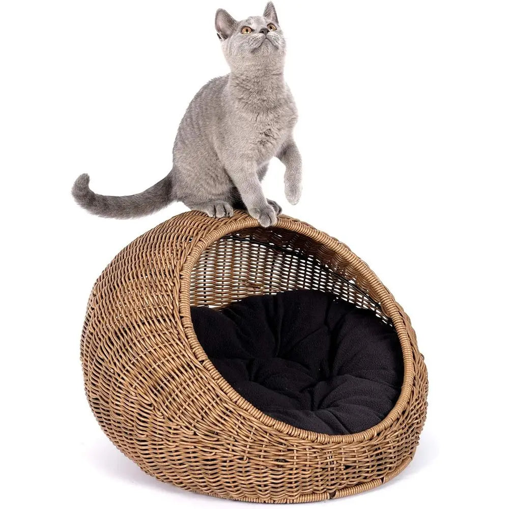 Wicker Cat Bed Dome Hideaway For Indoor Cats And Pets