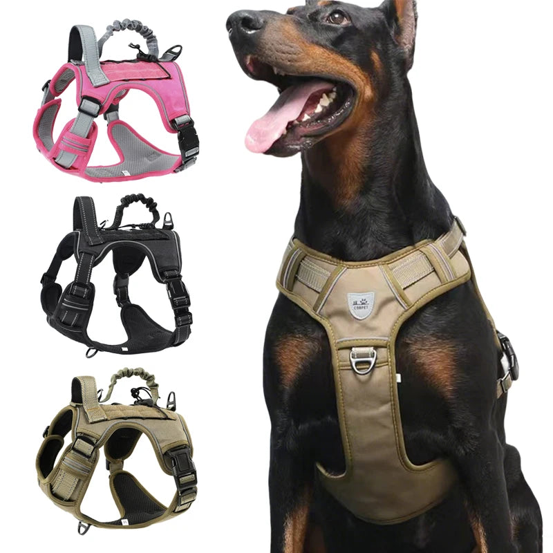 Tactical No Pull Dog Harness Escape Proof - Reflective Adjustable Vest with Leash & Handle for Large Medium Dogs Outdoor Walking