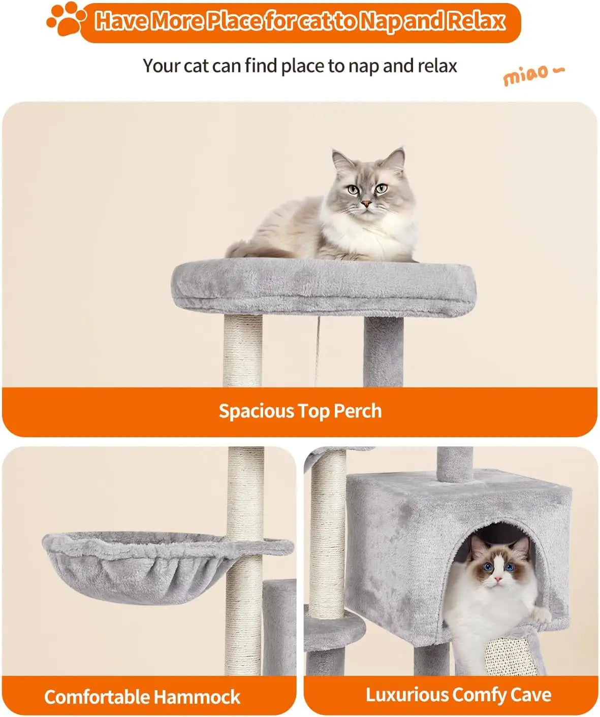 Cute Cat Tree Kitten Tower With Jump Platform Condo