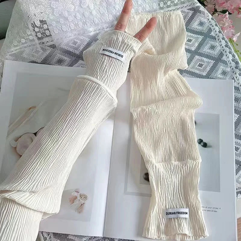 Summer Loose Ice Silk Long Sleeve Sun Protection Fingerless Gloves Elegant Breathable Sunscreen Mittens Women Clothes Accessory