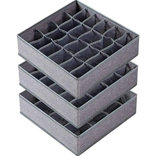 3 Pack Sock Underwear Drawer Organizer Dividers, 64 Cell Fabric Foldable Dresser Organizer for Closet Organizers and Storage Bo