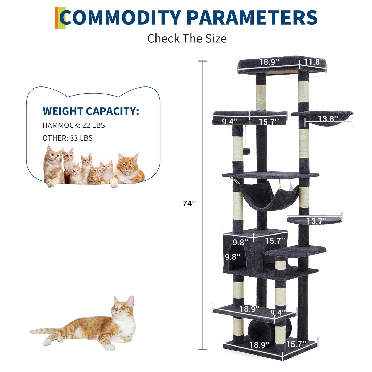 HiMISSCN Multi Level Cat Tree Tower With Scratching Posts
