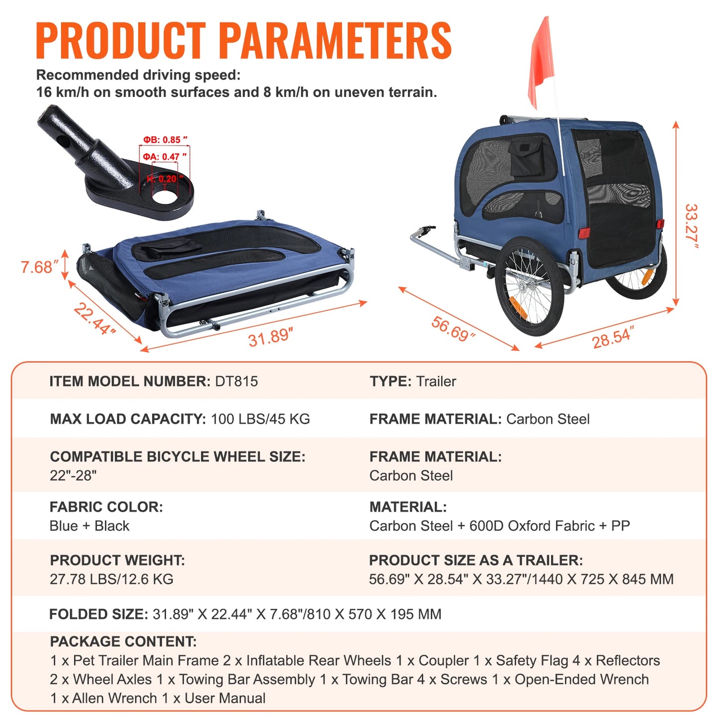 SucceBuy Pet Bike Trailer Carrier for Dogs with Reflectors
