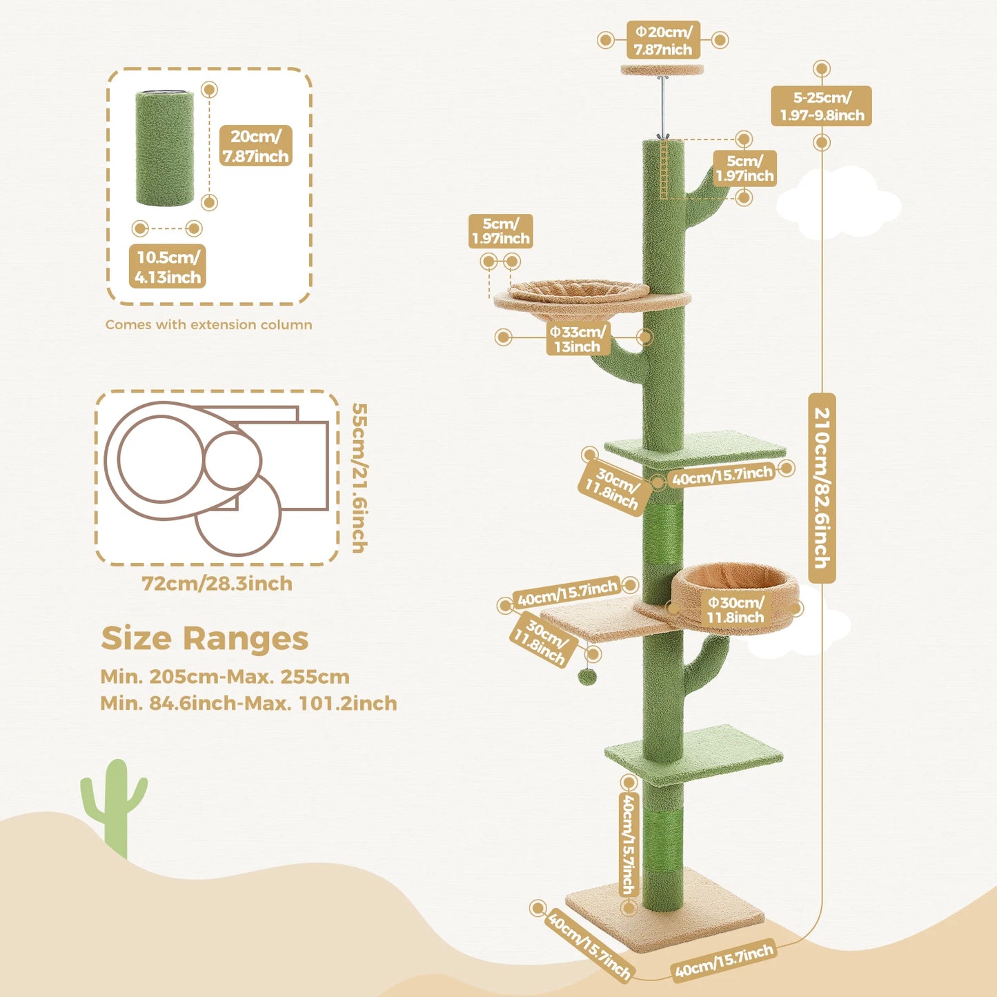 PEQULTICN Cactus Cat Tree Adjustable Height For Indoor Cats