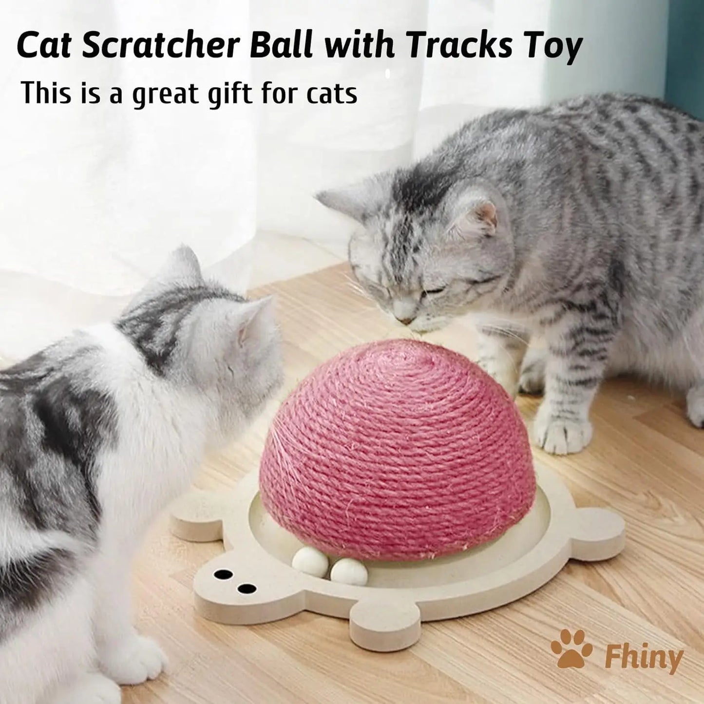 Natural Sisal Cat Scratching Ball With Wooden Base Roller Track