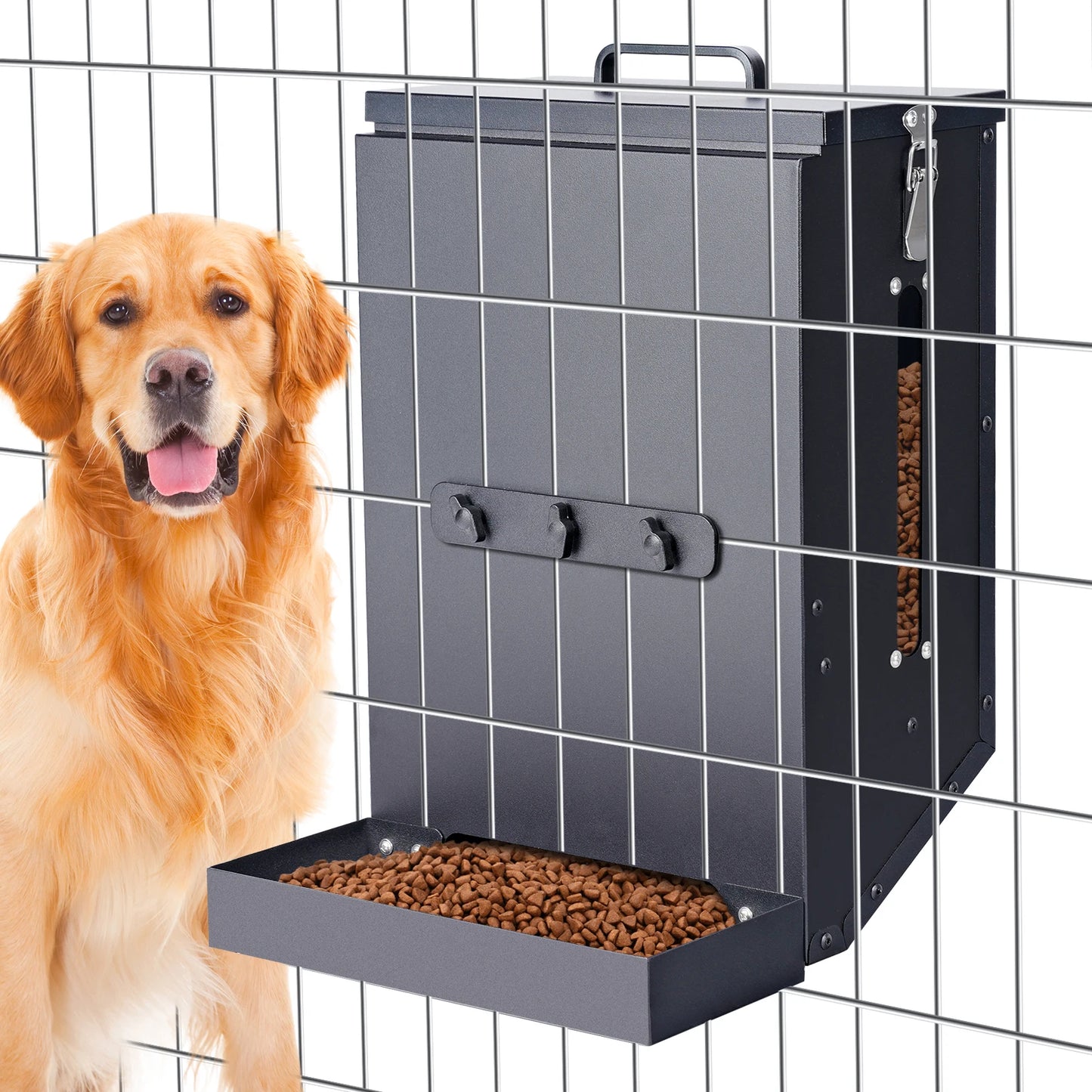 Large Stainless Steel Hanging Dog Bowl Feeder for Crate Cage - No Spill Pet Food Dispenser