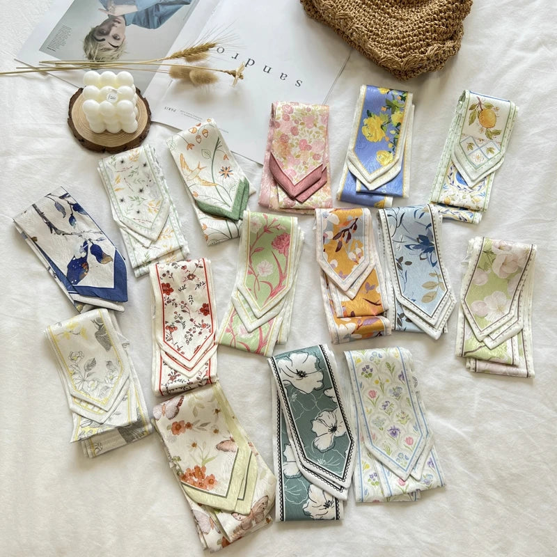 Fashion Floret Printed Hairband Silk Satin Bag Scarf For Women Skinny Long Wrist Ribbon Neck Scarves Hair Scarfs For Women