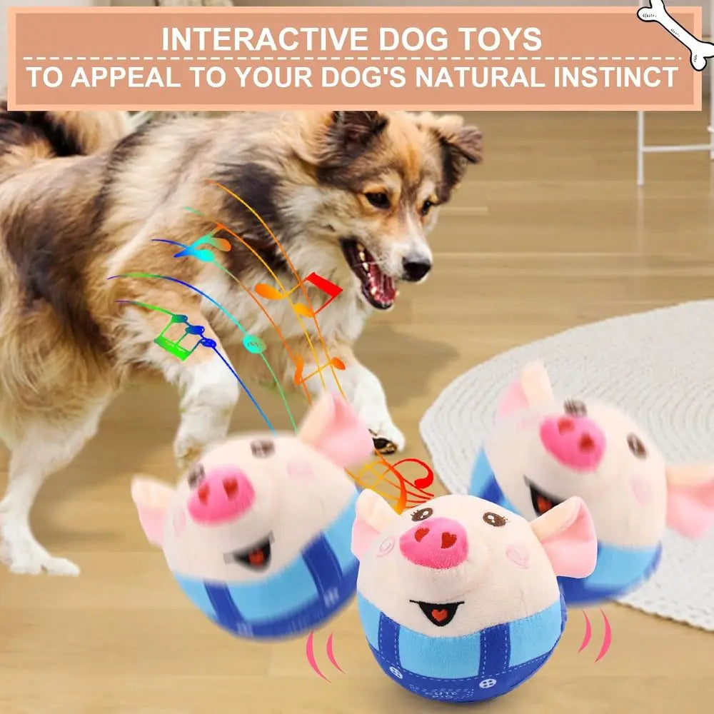 Interactive Dog Toys Pig, Jumping Squeaky Dog Toys with Recording and Music, Rechargeable Moving Dog Chew Toys for Small/Medium/