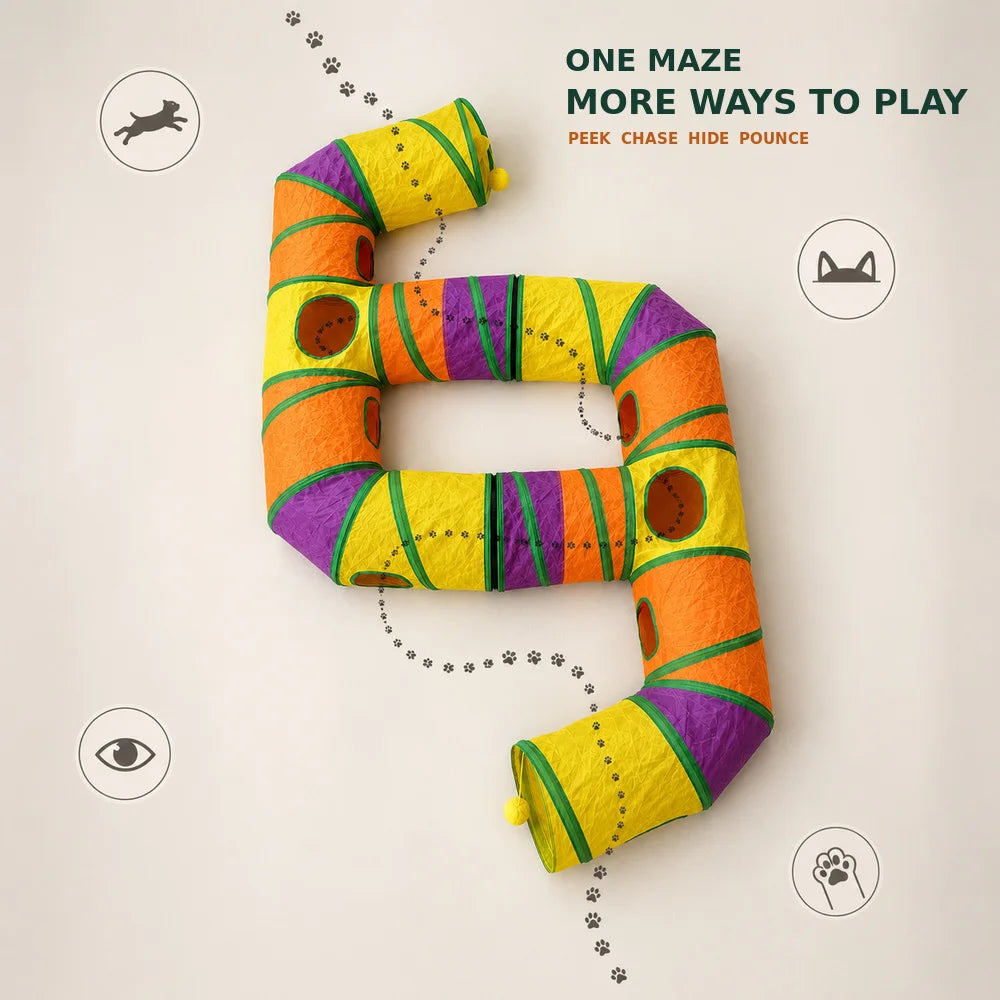 Zoe Connectable Cat Tunnel Maze With Toys And Peek Holes