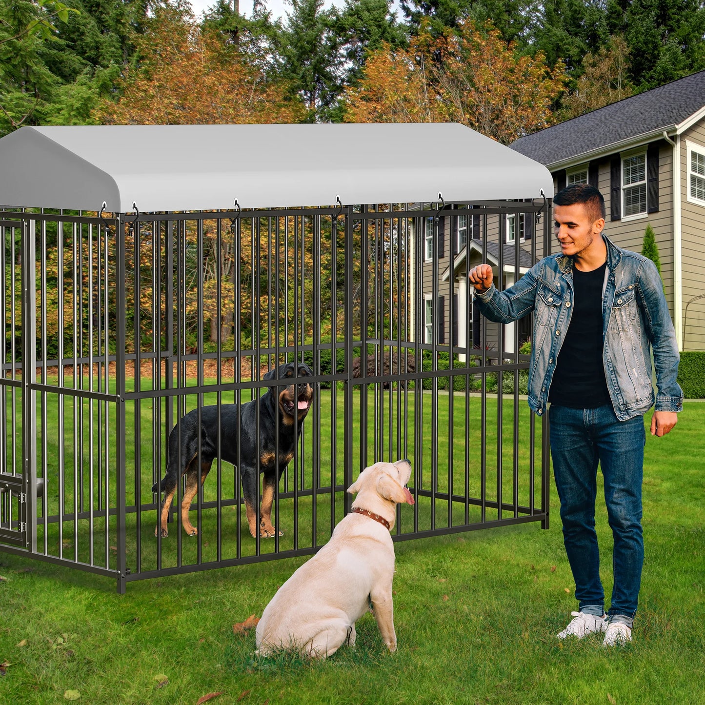 Acekool Galvanized Heavy Duty Outdoor Dog Kennel With Roof