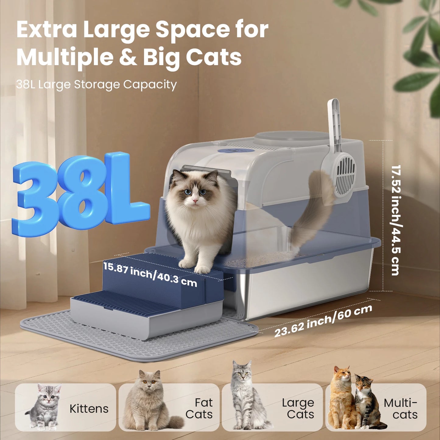 Cityflee Stainless Steel Cat Litter Box Nonstick Odor Control