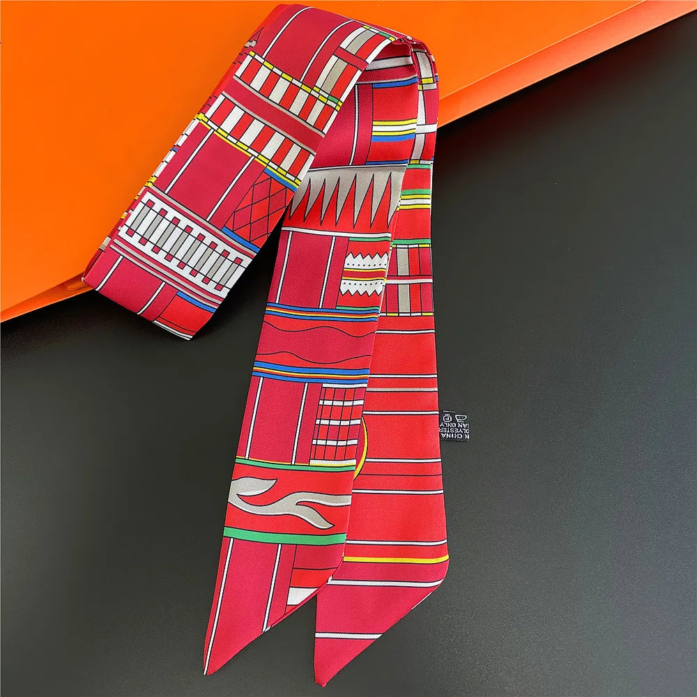 Gorgeous Saddle Print Summer Scarf 2023 Brand Design Women Skinny Bag Scarves Hair Band Neck Silk Scarf Ladies Foulard Headband