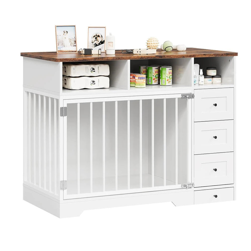 HiMISS Farmhouse Dog Crate Furniture Kennel Table With Drawers