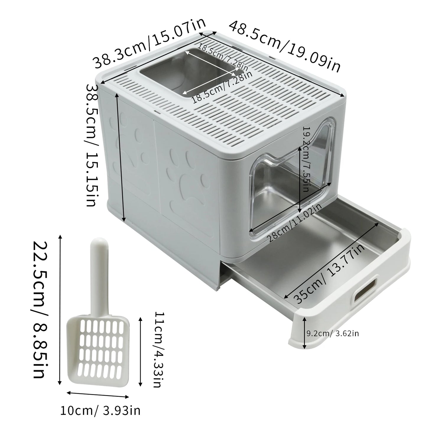 Large Enclosed Cat Litter Box With Lid And Scoop Stainless Steel