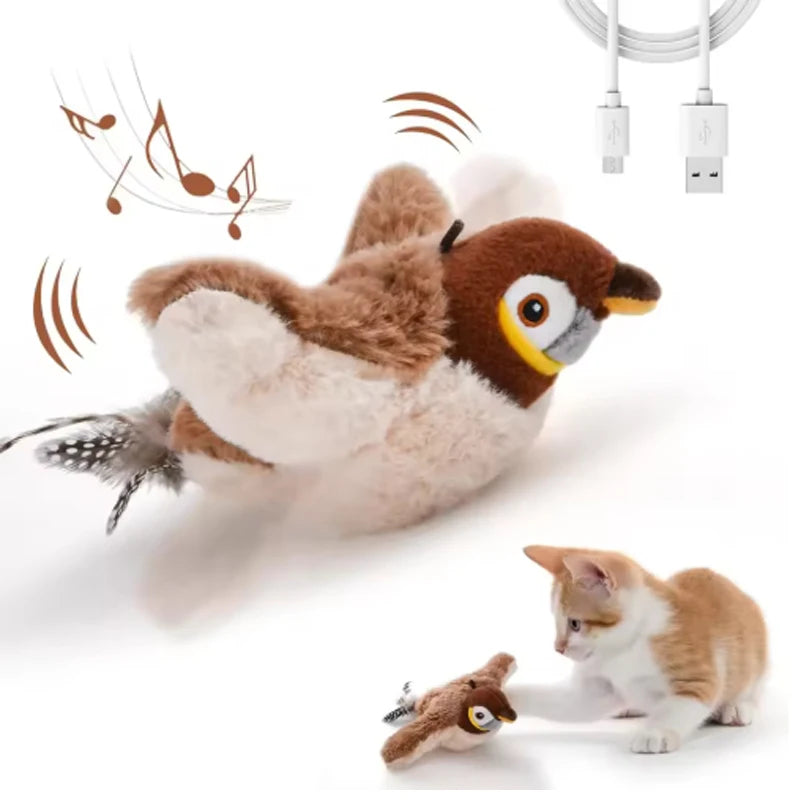 Interactive Flapping Bird Plush Cat Toy Touch Activated