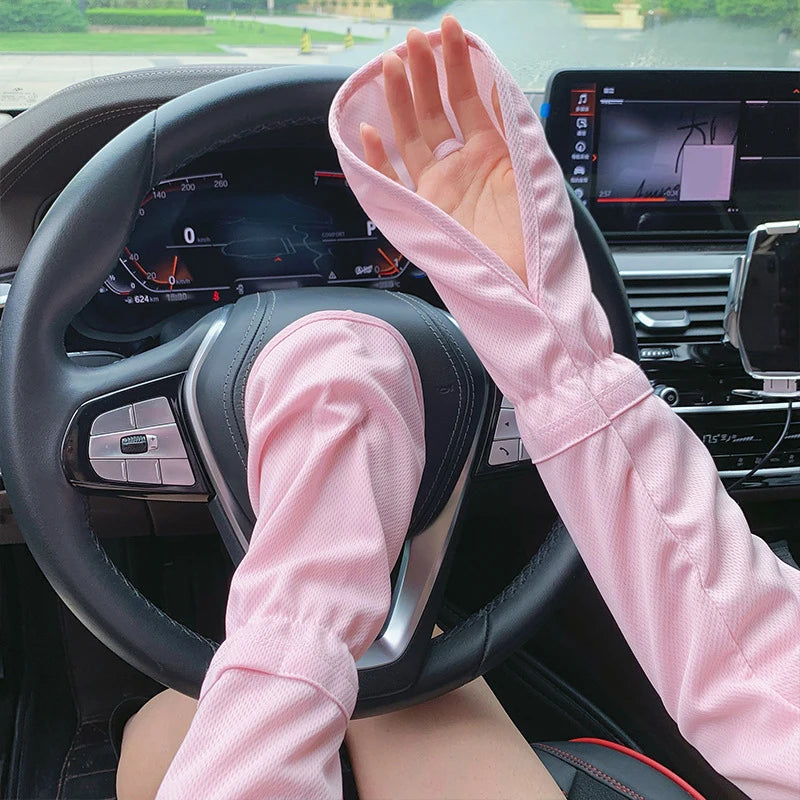 Summer Loose Ice Silk Long Sleeve Sun Protection Fingerless Gloves Elegant Breathable Sunscreen Mittens Women Clothes Accessory