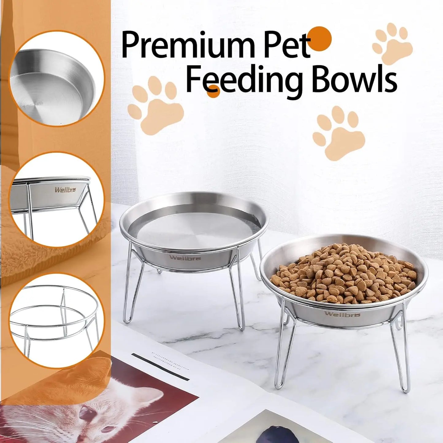 Stainless Steel Raised Bowls 4-Pack For Cats And Small Dogs