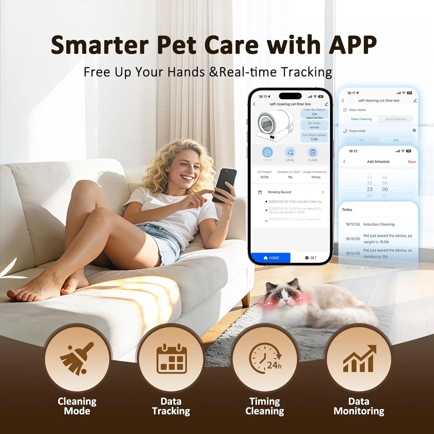 Self Cleaning Litter Box for Multiple Cats, Automatic Cat Litter Box Large Capacity, Stainless Steel Drum with App, Customized