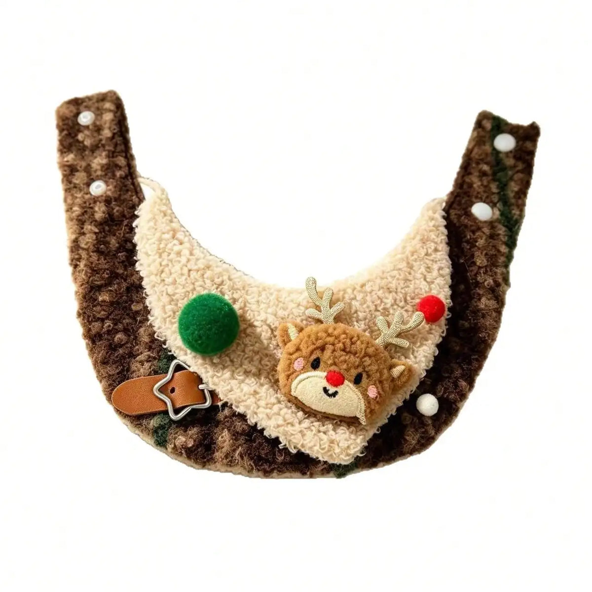 Christmas Pet Collar Bib, Fuzzy Plush Pet Neckwear With Cute Reindeer Applique, Pom‑Pom Decor And Star Buckle, Adjustable Xmas Holiday Costume Accessory For Cats Small Dogs, For Christmas Party, Family Gathering And Festive