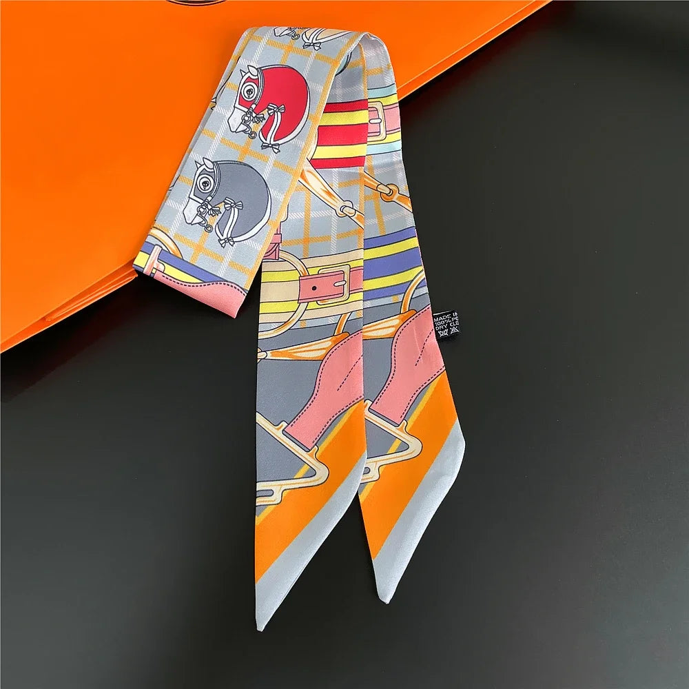 Gorgeous Saddle Print Summer Scarf 2023 Brand Design Women Skinny Bag Scarves Hair Band Neck Silk Scarf Ladies Foulard Headband