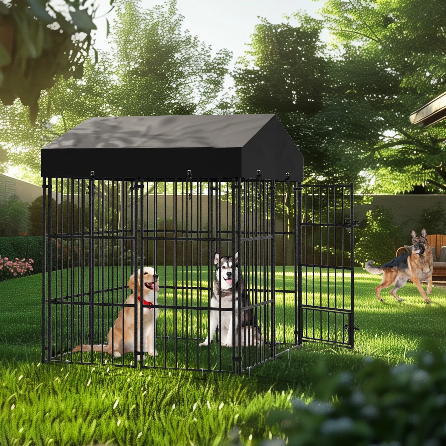 XS-L  Outdoor Dog Kennel with Roof Heavy Duty Metal Dog Crate Playpen for Medium Large Dogs Chicken Duck Enclosure Run
