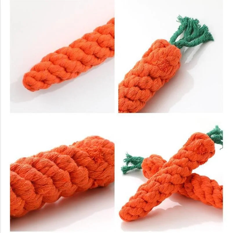 Knot Toy Carrot Shaped Cotton Rope For Dogs And Cats