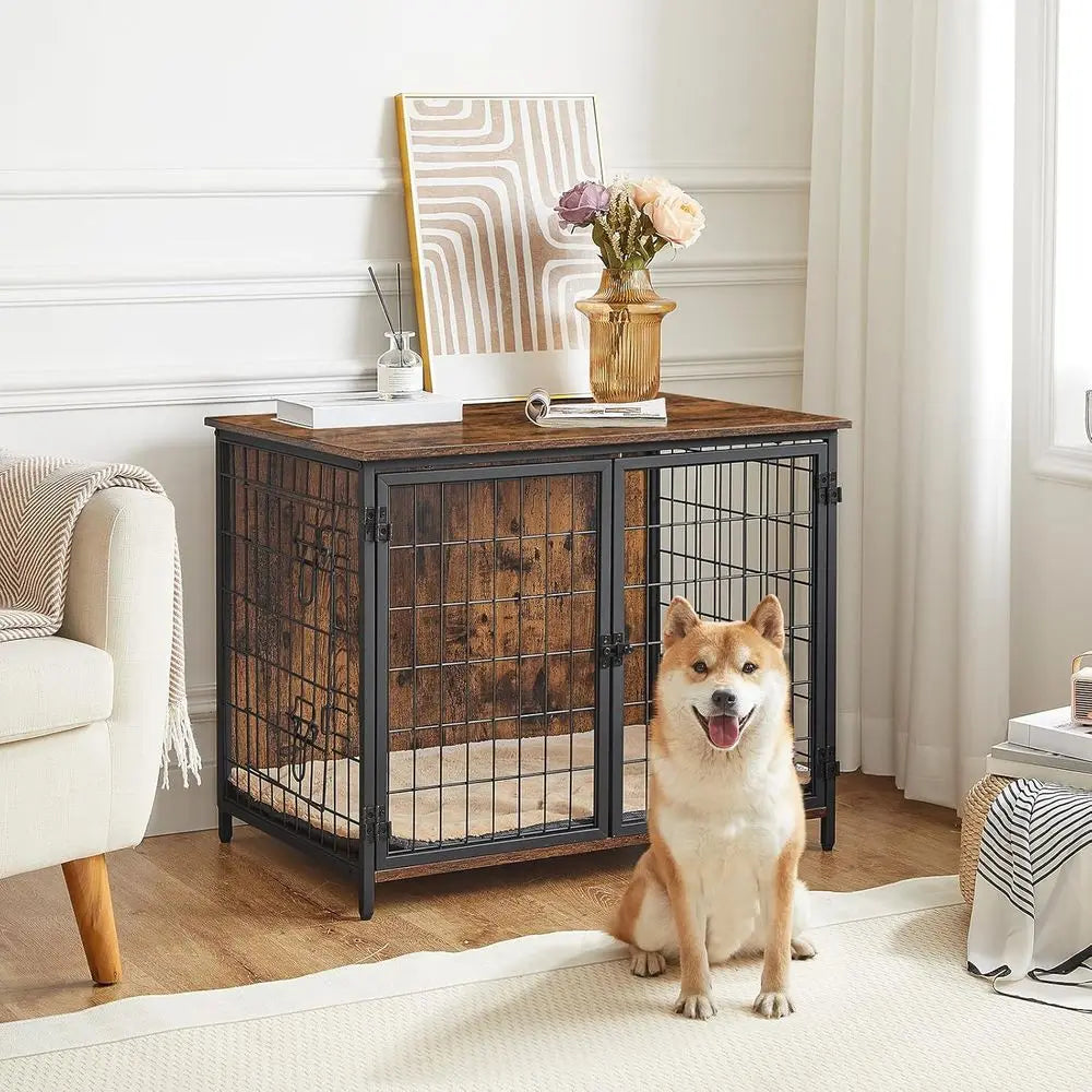 Wooden Dog Crate Kennel With Cushion Heavy-Duty Indoor Cage