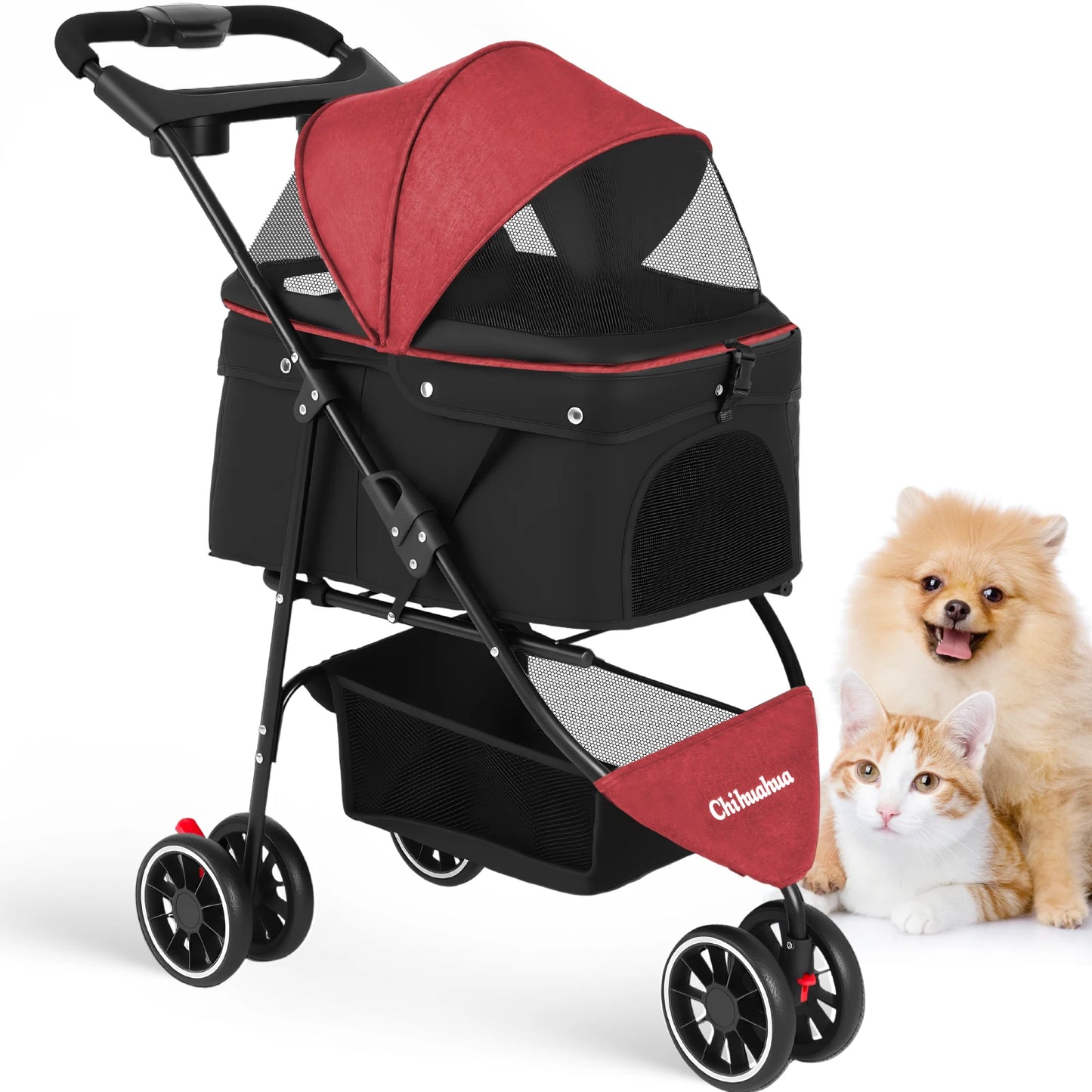 Chihuahua Pet Stroller for Cats and Dogs Foldable Three Wheel