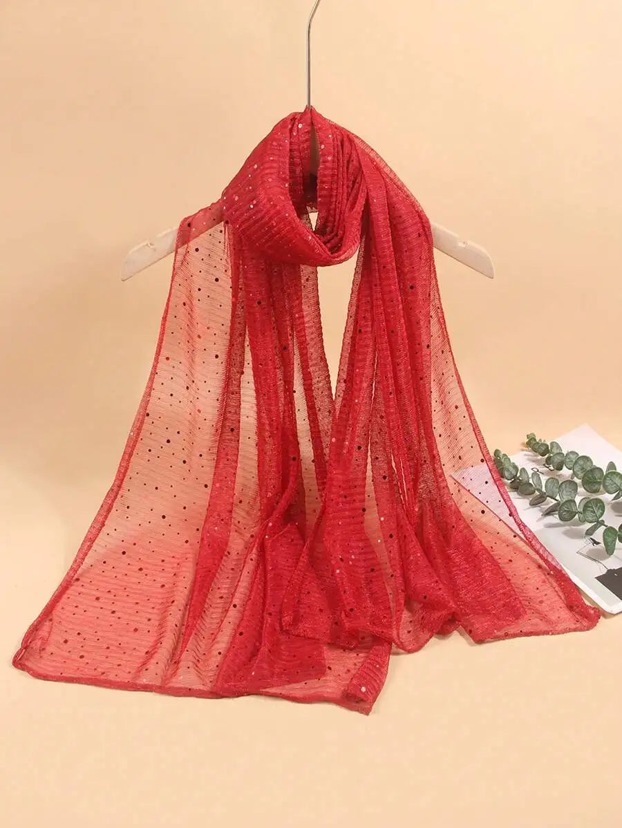 Women Lightweight Sequin Scarf Shawl Headwrap Beach Wrap Sun Protection Decorative