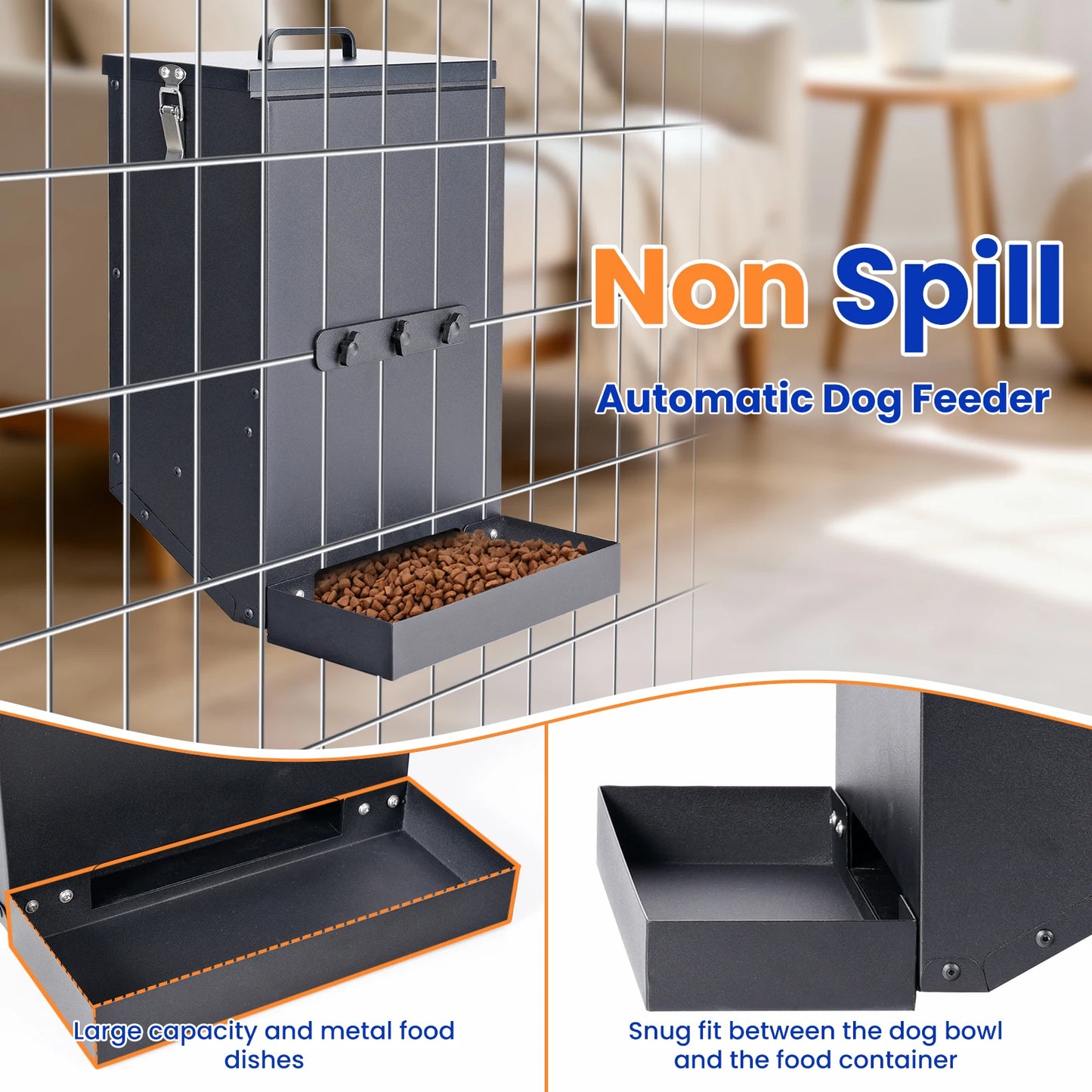 Large Stainless Steel Hanging Dog Bowl Feeder for Crate Cage - No Spill Pet Food Dispenser