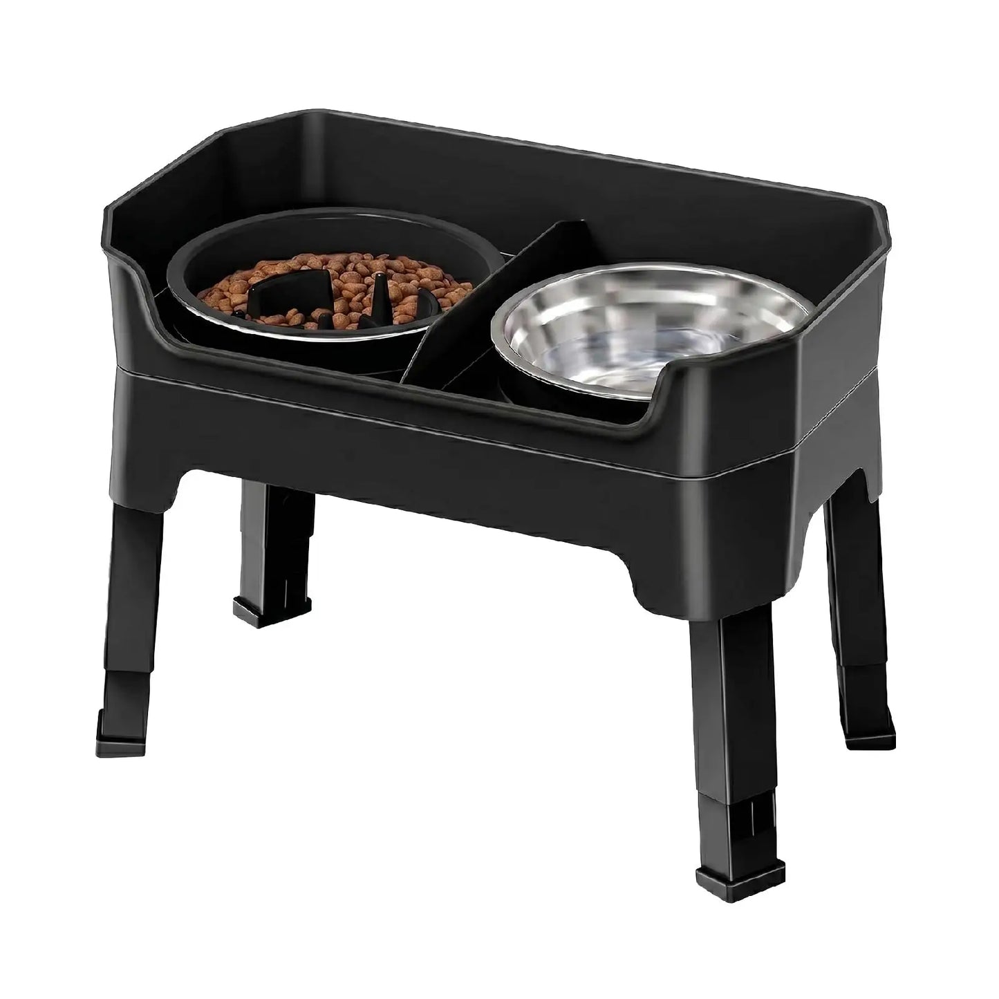 4-in-1 Adjustable Elevated Dog Feeder, Raised Dog Bowl Stand with Stainless Steel Water Bowl, Slow Feeder Bowl & Lick Mat, 4 Height Adjustable Anti-Choke Pet Food Water Dish for Small Medium Large Dogs