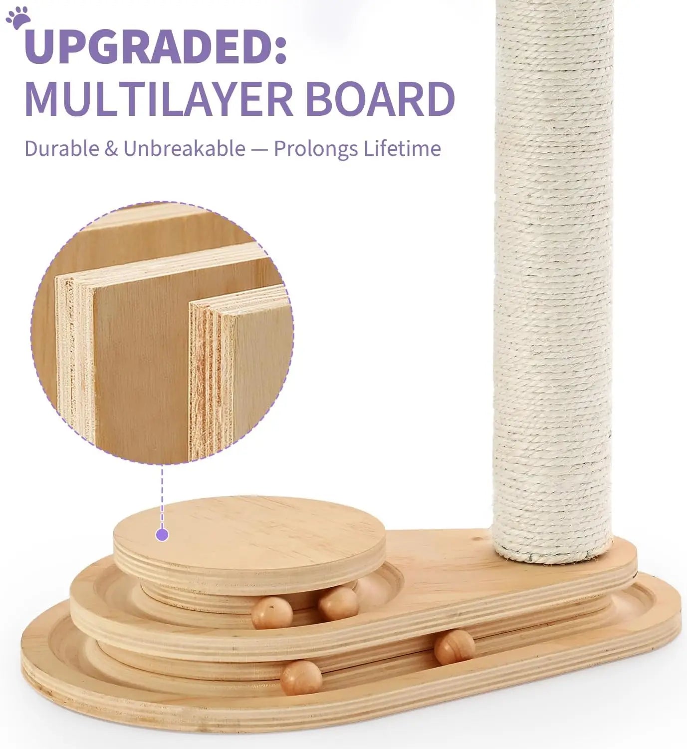 Cat Scratching Post With Wooden Ball Track For Indoor Cats