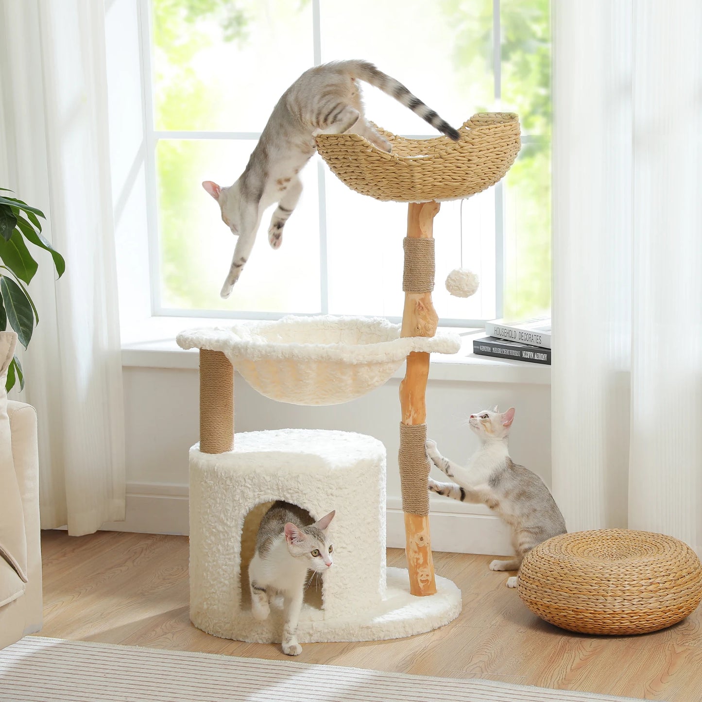 PEQULTICN Solid Wood Cat Tree With Spacious Condo And Perches