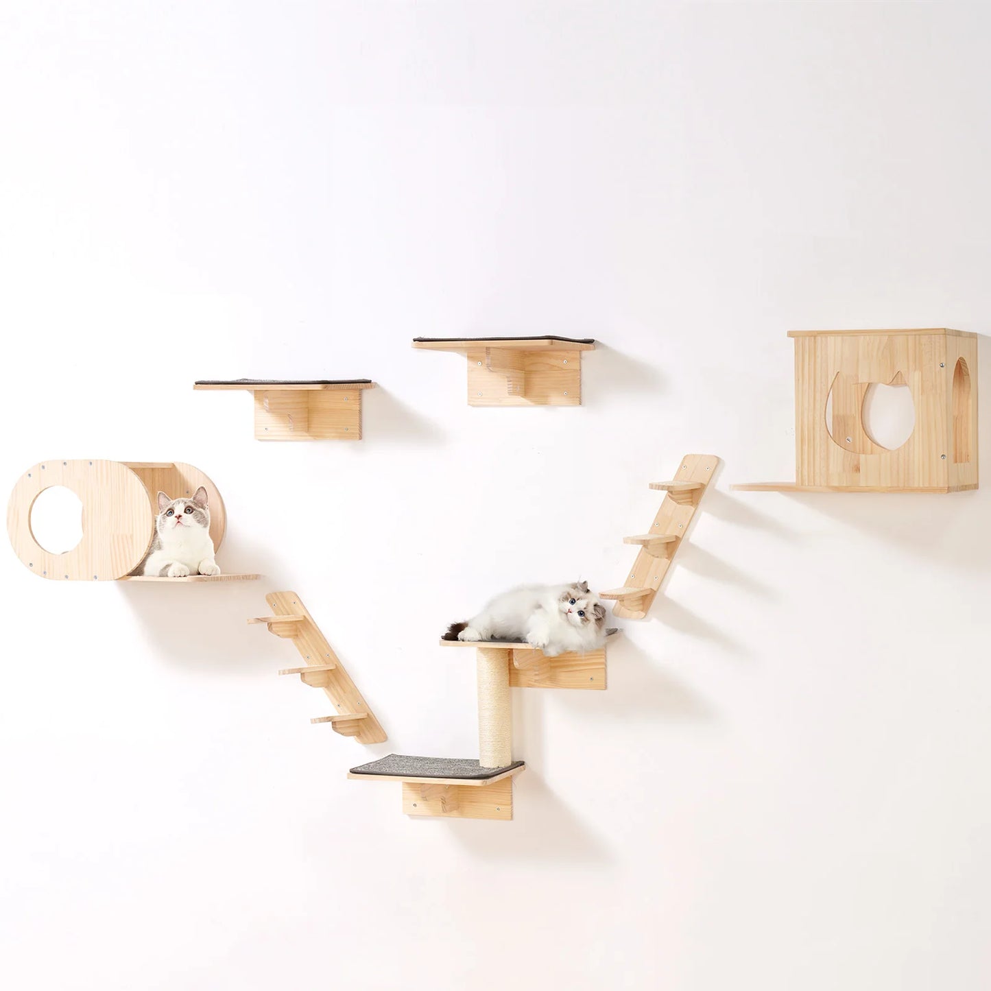 SucceBuy Wall Mounted Cat Shelves and Perches with Jumping Boards