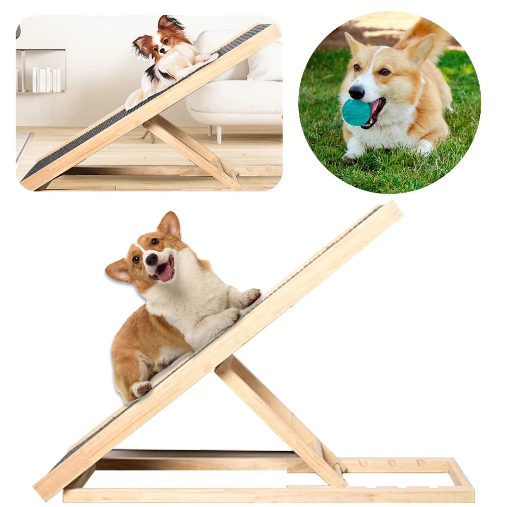 Wooden Cat Pet Ramps 3/4 Levels Height Adjustable Foldable Pet Ladder Non-Slip Versatile for Indoor High Bed Couch