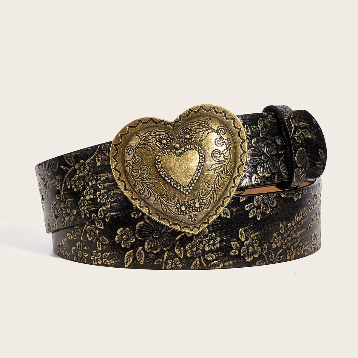 A Love Buckle Pattern PU Leather Belt Fashionable Casual Jeans