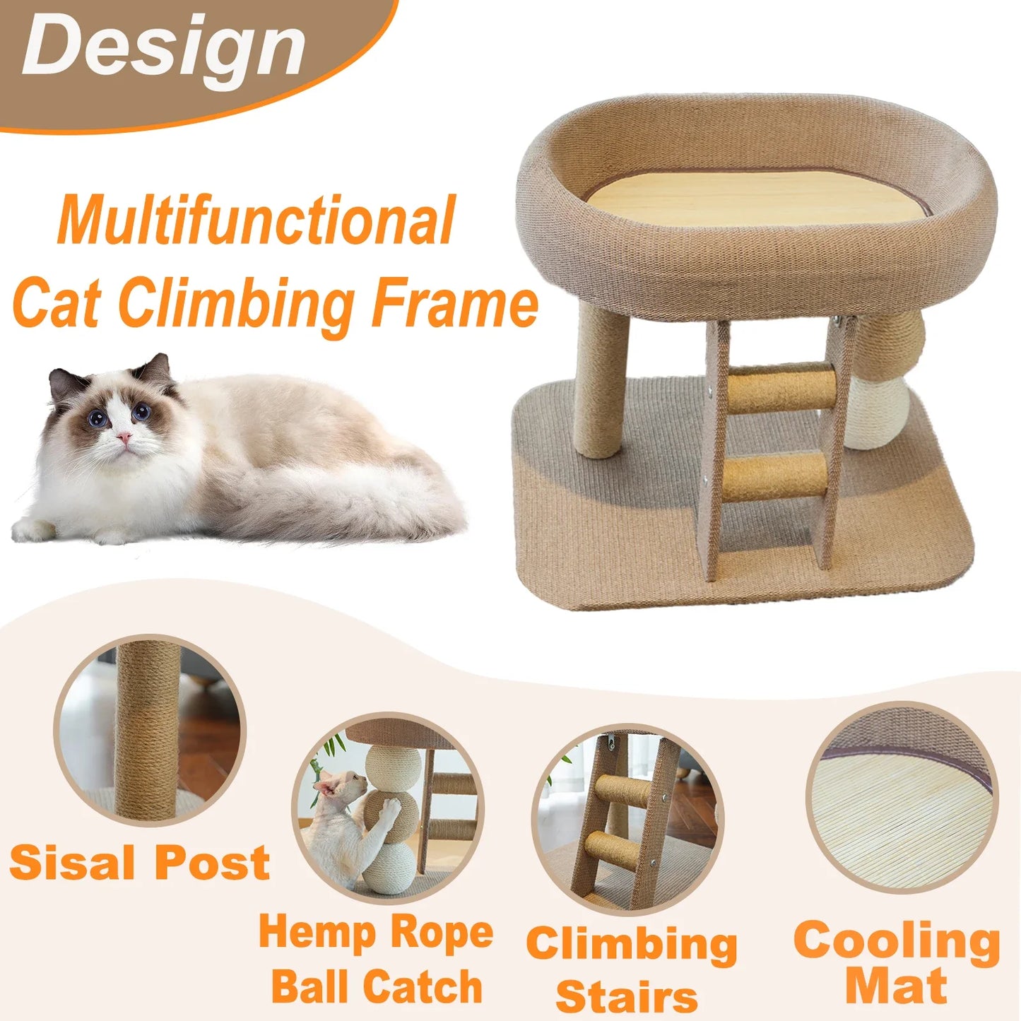 NONECN Cat Scratching Post With Plush Bed For Indoor Cats