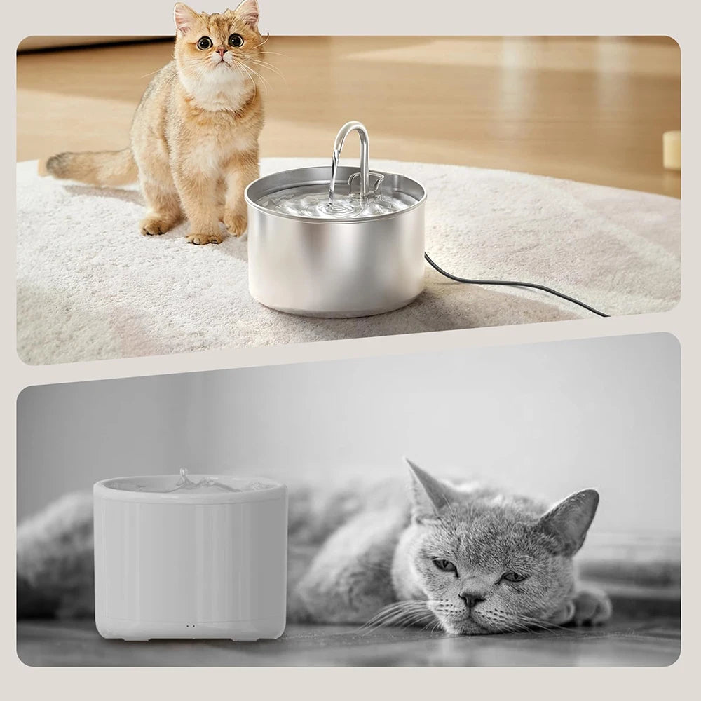 2.2L/74oz Stainless Steel Cat Water Fountain, Ultra Quiet 25dB Pet Water Fountain with Water Level Window, Continuous Circulating Water Bowl for Cats & Small Dogs