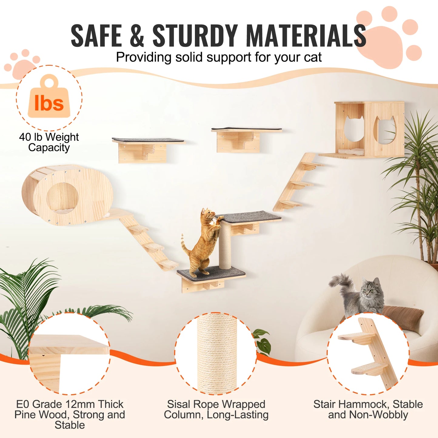 SucceBuy Wall Mounted Cat Shelves and Perches with Jumping Boards
