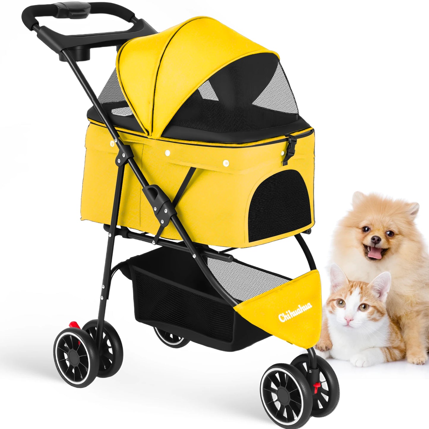Chihuahua Pet Stroller for Cats and Dogs Foldable Three Wheel