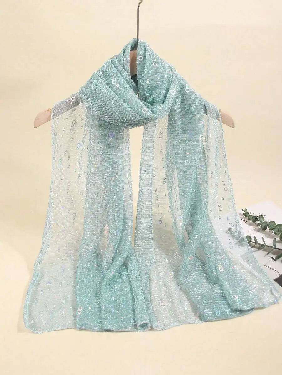 Women Lightweight Sequin Scarf Shawl Headwrap Beach Wrap Sun Protection Decorative
