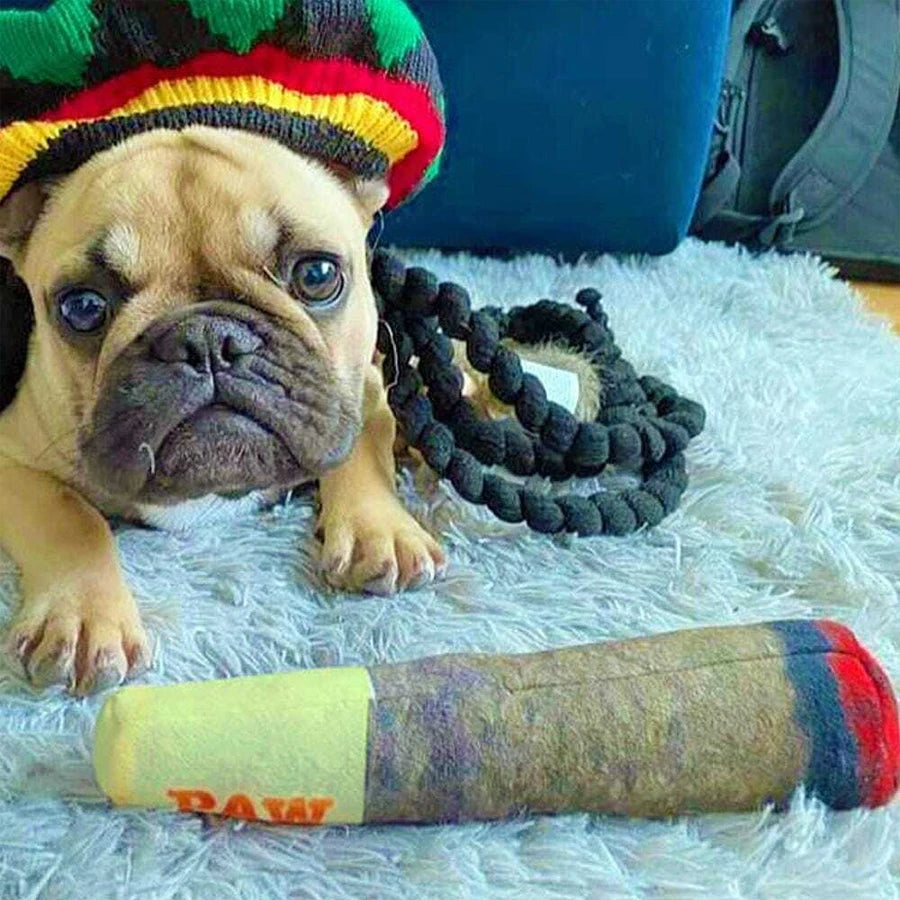 Funny Interactive Cigar Plush Dog Toy Squeaky Chew