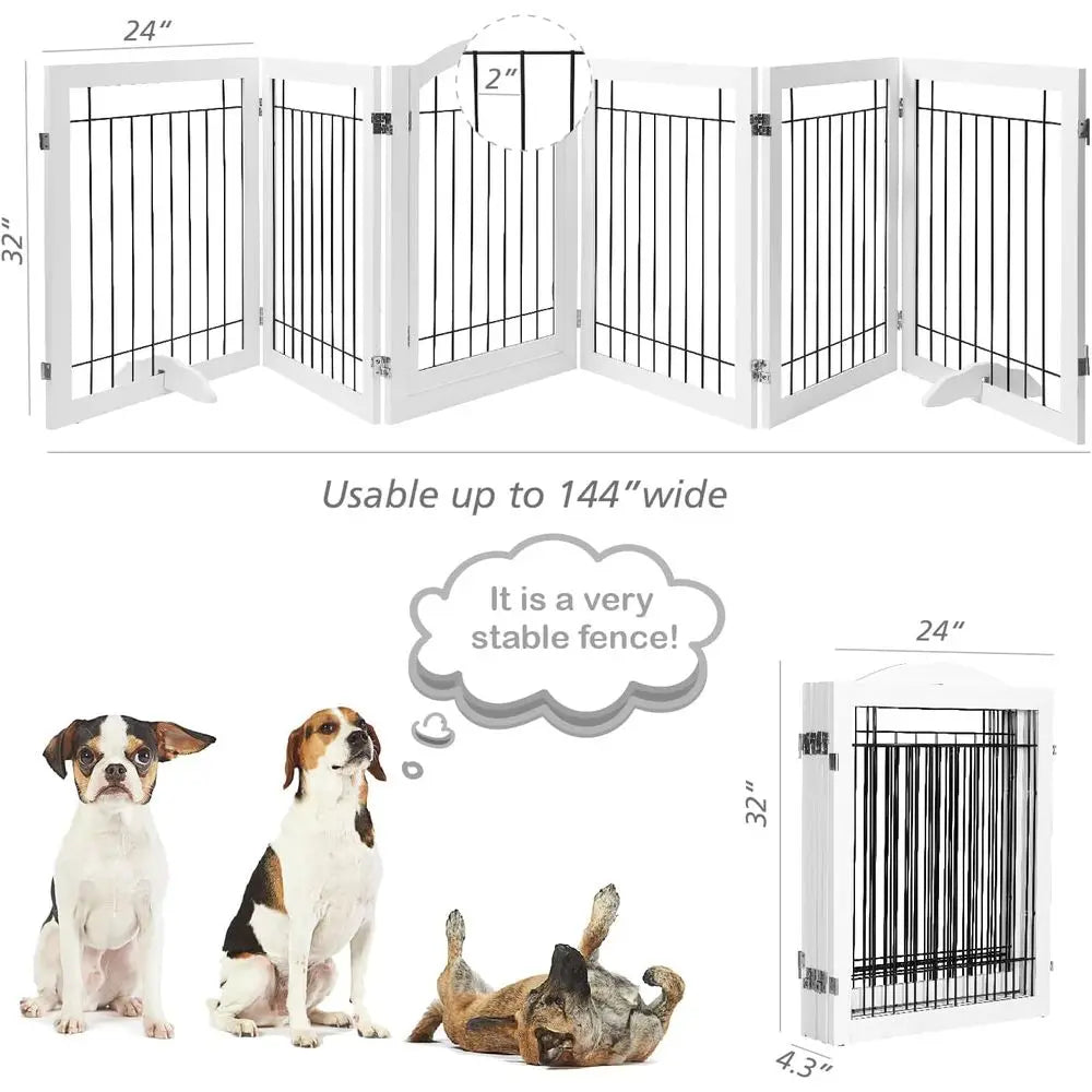 Freestanding Walk-Through Dog Gate With Door For Home Use