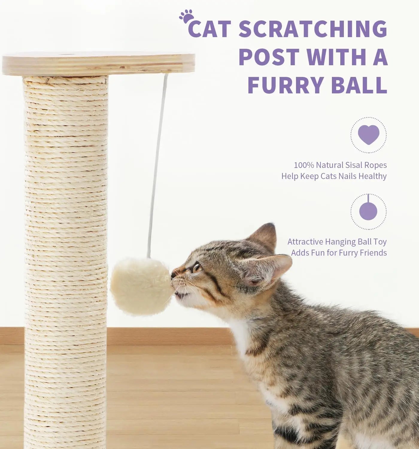 Cat Scratching Post With Wooden Ball Track For Indoor Cats