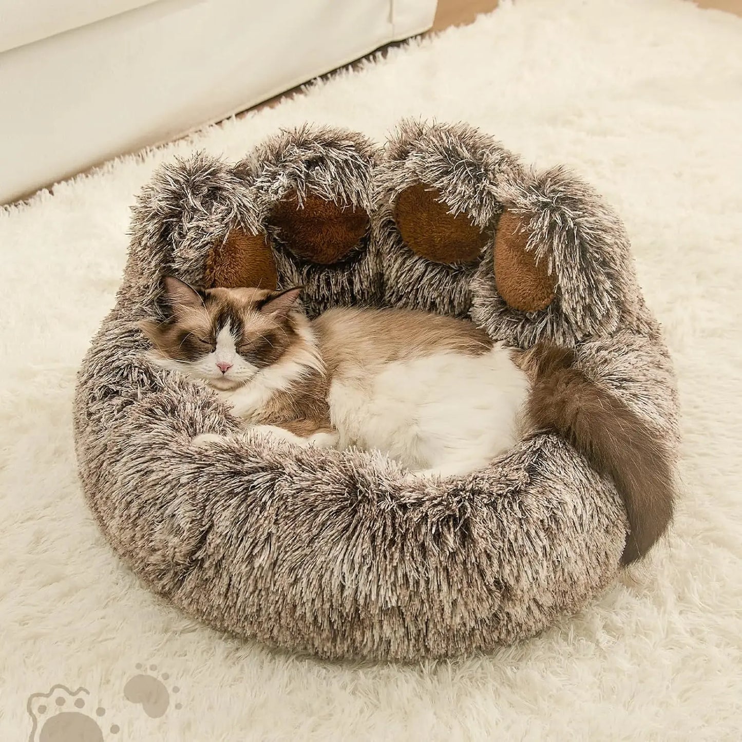 Premium Plush Faux Fur Donut Bed For Dogs And Cats