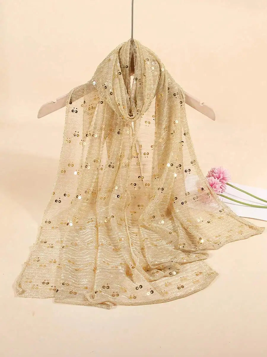 Women Lightweight Sequin Scarf Shawl Headwrap Beach Wrap Sun Protection Decorative