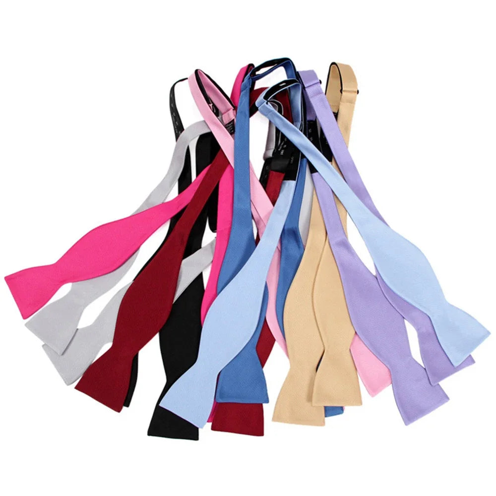 Self Bow Tie Men Adjustable Silk Satin Bowtie Solid Color Classic Business Neckwear Butterfly Wedding Party Suit Accessories Tie