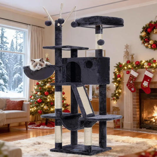 Cat Tree Tower With Padded Bed Hammocks And Scratching Posts