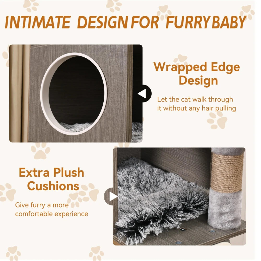 HiMISSCN Cat Tree With Litter Box Enclosure And Storage