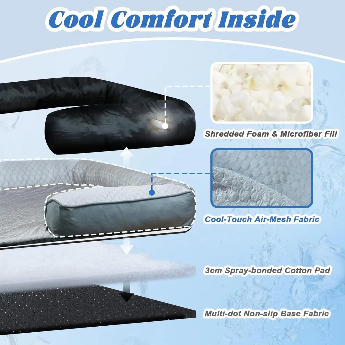 Cooling Dog Bed Mat with Bolster Pillow Washable Dog Couch Cover Breathable Summer Pet Couch Bed Protector Indoor(Large, Cooling Grey)